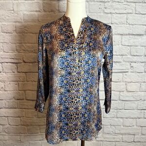 The Limited Women's XS Blue Multicolor Printed Blouse Polyester Chic Artcore